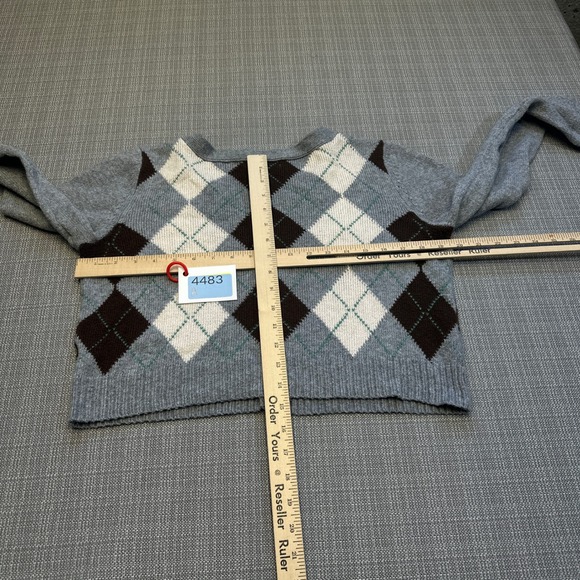Y2K Preppy Academia Cropped Argyle Sweater Womens Medium Grey Brown - Picture 6 of 9